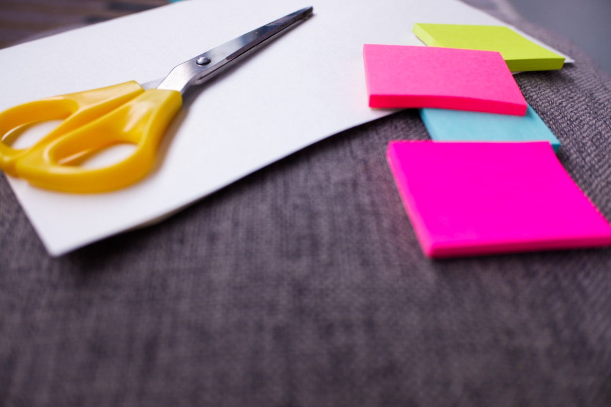 Scissors and post-it notes to put in gratitude jar