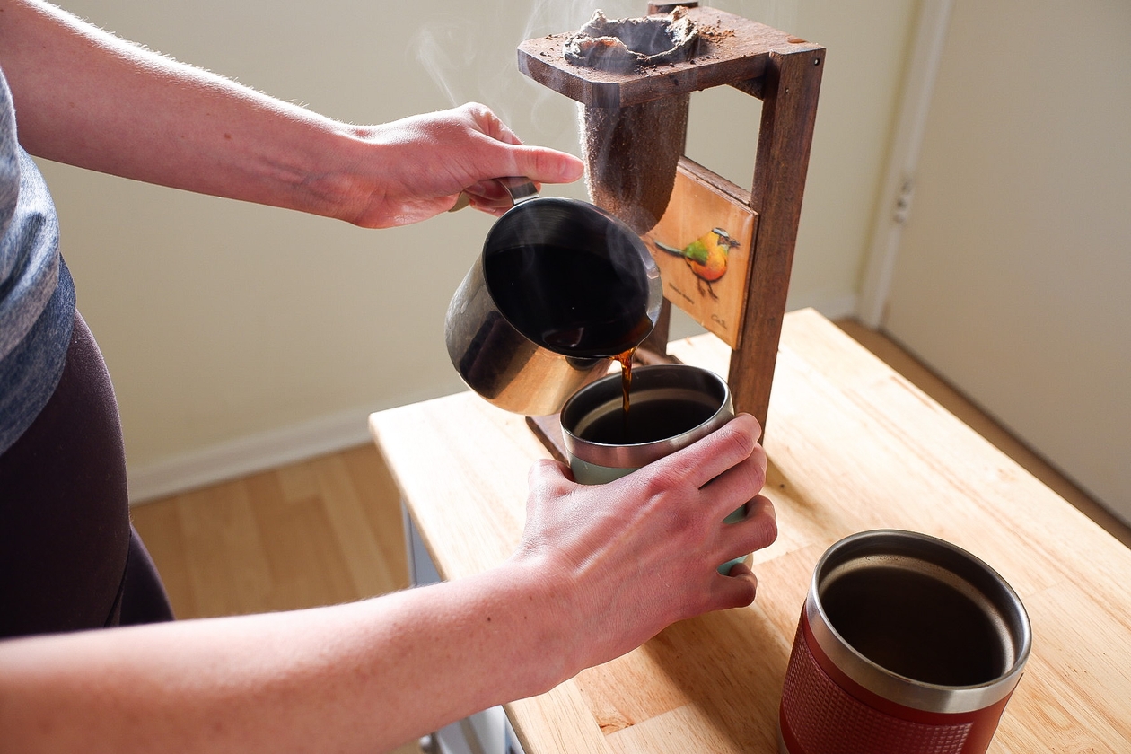 Close-up of coffee pour